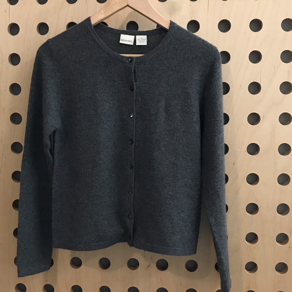 Cashmere Charcoal Button-Up Women's Cardigan